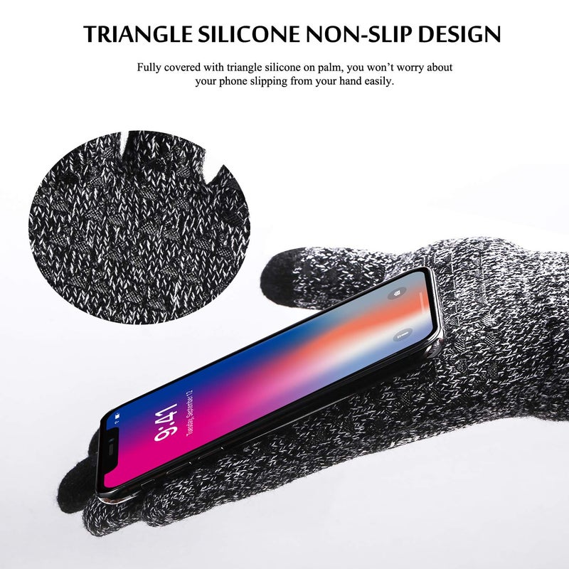 TRENDOUX Winter Gloves, Knit Touch Screen Glove Men Women Texting Smartphone Driving - Anti-Slip - Elastic Cuff - Thermal Soft Wool Lining - Hands Warm in Cold Weather - Black White - M - Image 4